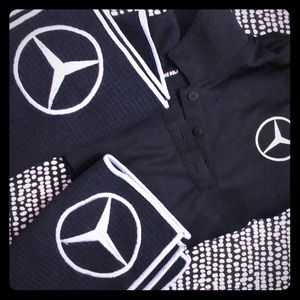 Two Nike Polo Golf Shirts & 2 Mercedes Hand Towel